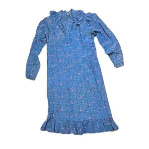 Emanuel Ungaro Vintage Blue Floral Ruffled V-Neck Dress Size M